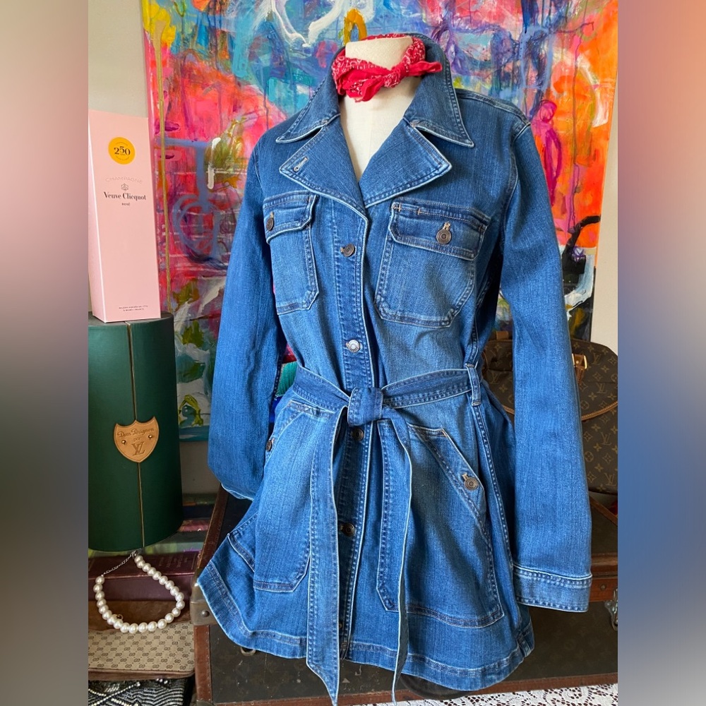 Cute DELUTH Belted JEAN DENIM Barn Jacket Work Wear Style Comfy Great Color M 💙🥰